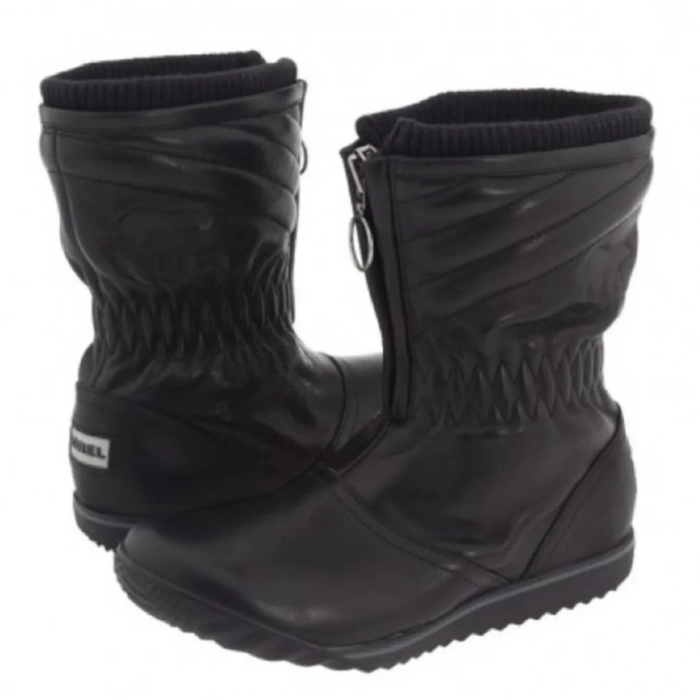 SOREL Firenzie Black Leather Ankle Boots Women’s Size 7.5 Winter Zip Waterproof